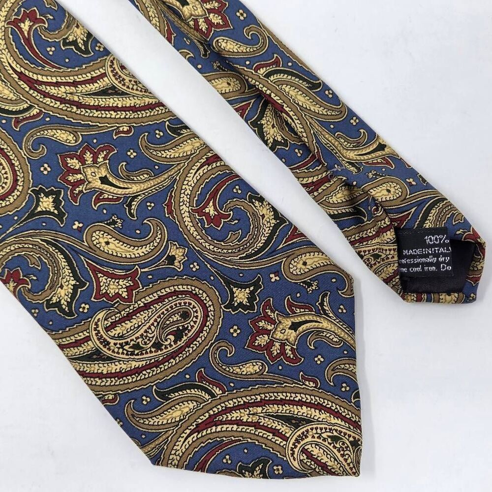 ENRICO COVERI ITALY SILK TIE BLUE TAN RED PAISLEY LUXURY SMOOTH 3.75" X 58"